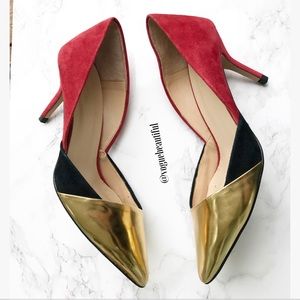 Zara Red/Black/Gold Pointed Toe Heels
